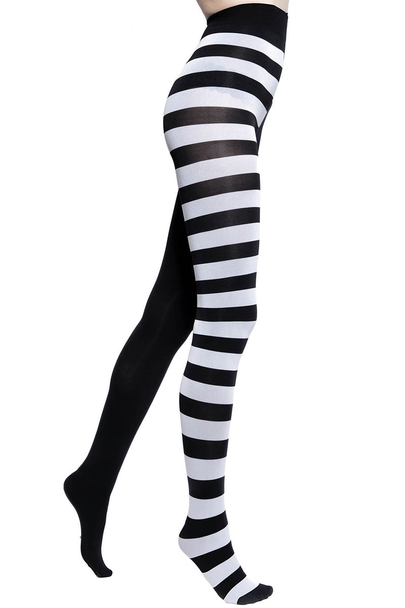 Luxury Divas Black & White Horizontal Wild Striped Tights Leggings