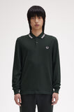 Fred Perry Long Sleeve Polo Night Green / Snow White / Snow White