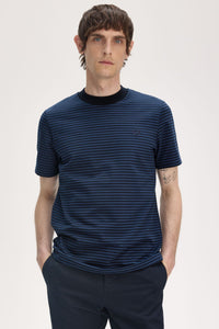Fred Perry Fine Stripe Heavyweight T-Shirt Blue