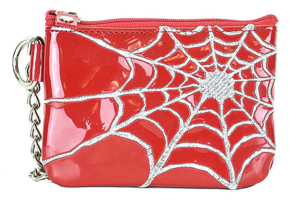 Red & Silver Spiderweb Patent Leather Wallet