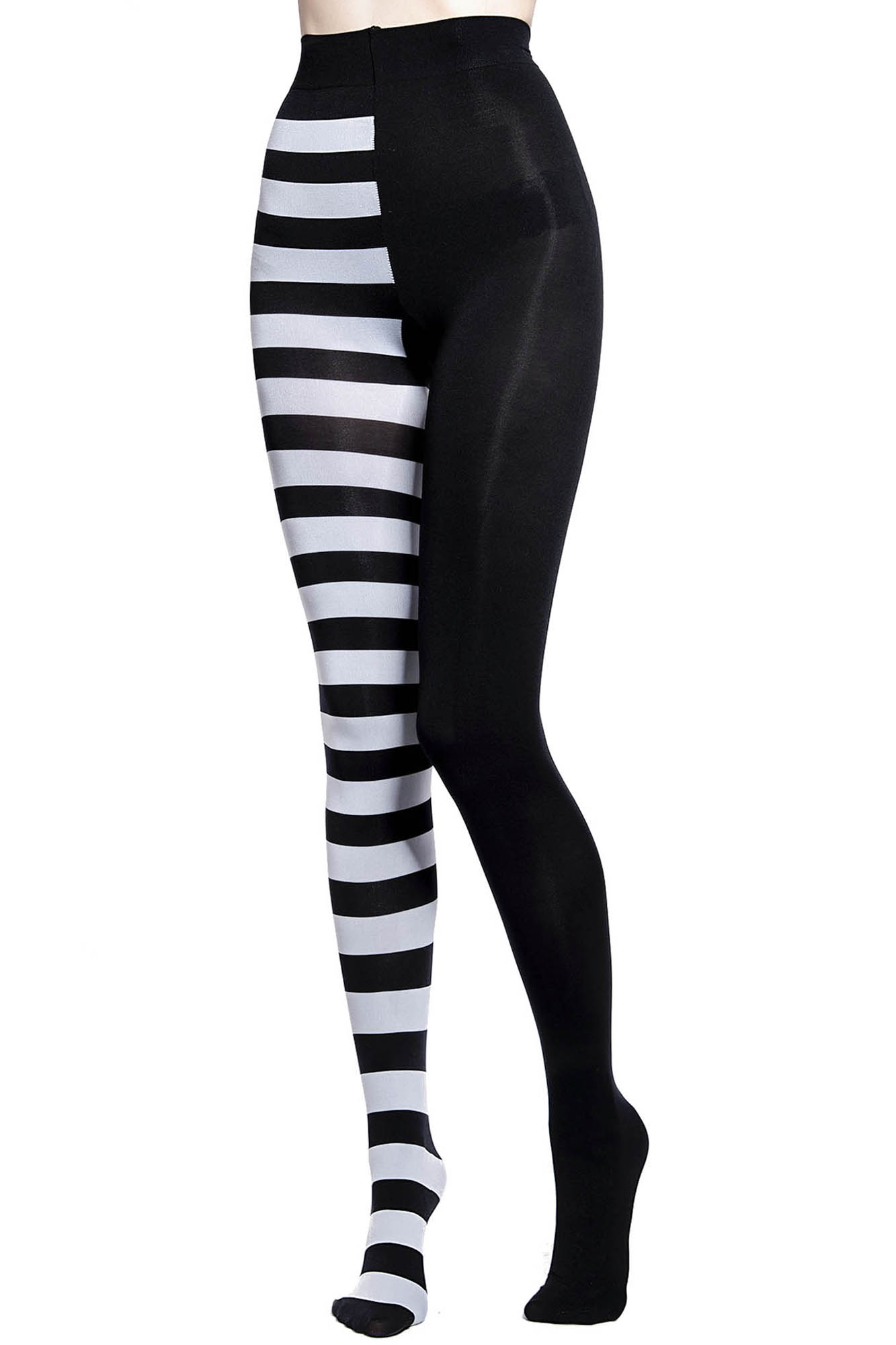Black and White Striped Women's Tights