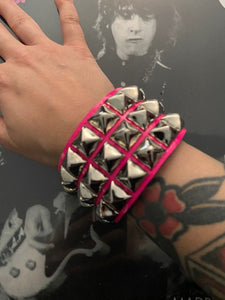 3 Row Hot Pink Pyramid Stud Wristband