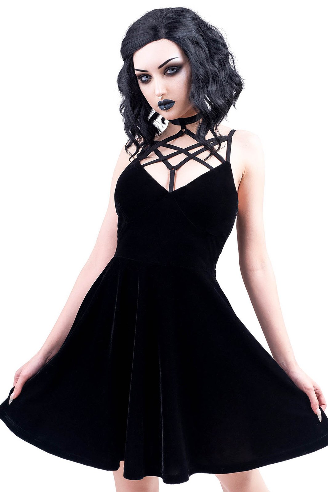 Black velvet skater dress sales