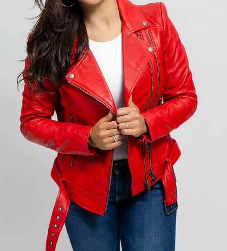 Leather Motorcycle Jacket - Women's - Red Flames - LJ254-DL