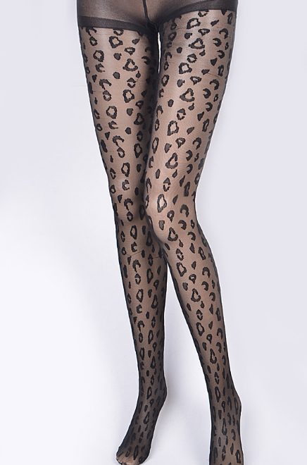 Black & Sheer Leopard Tights